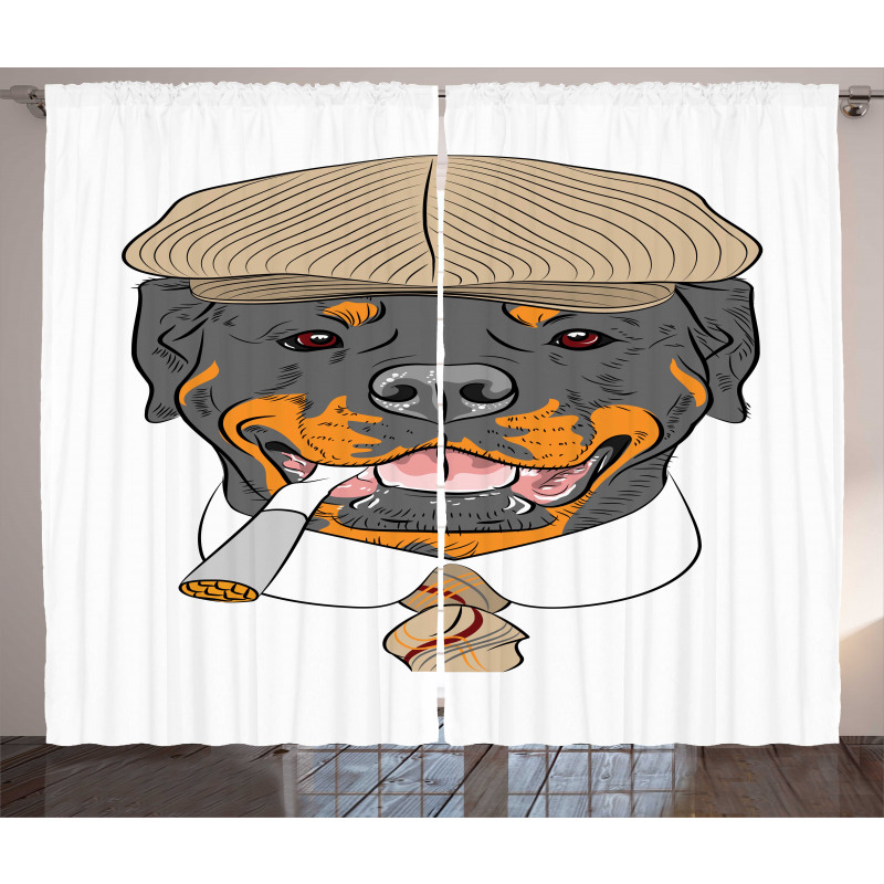 Dog in a Cap and Tie Curtain