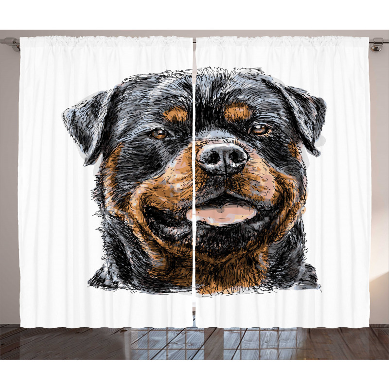 Hand Drawn Image of Dog Curtain