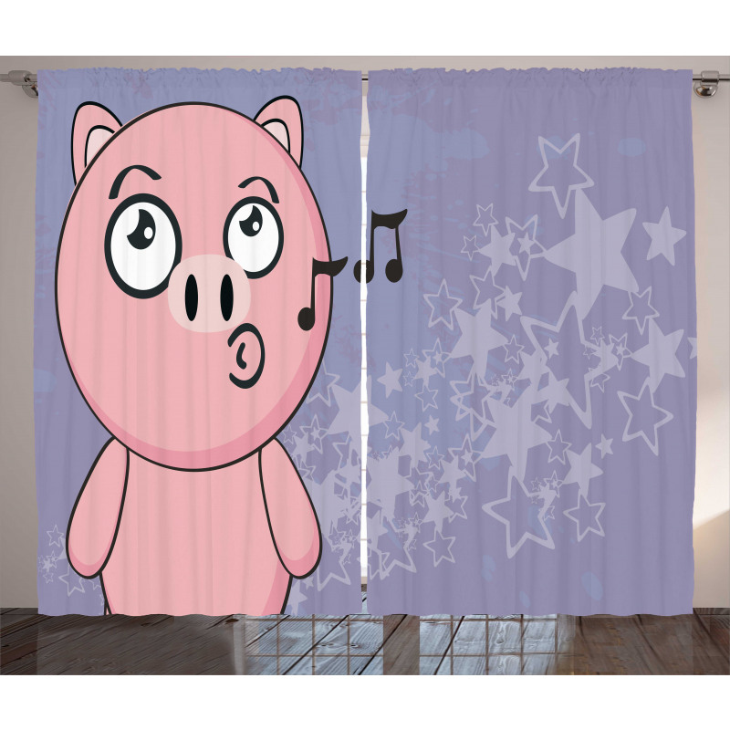 Farm Animal Singing Star Motifs Curtain