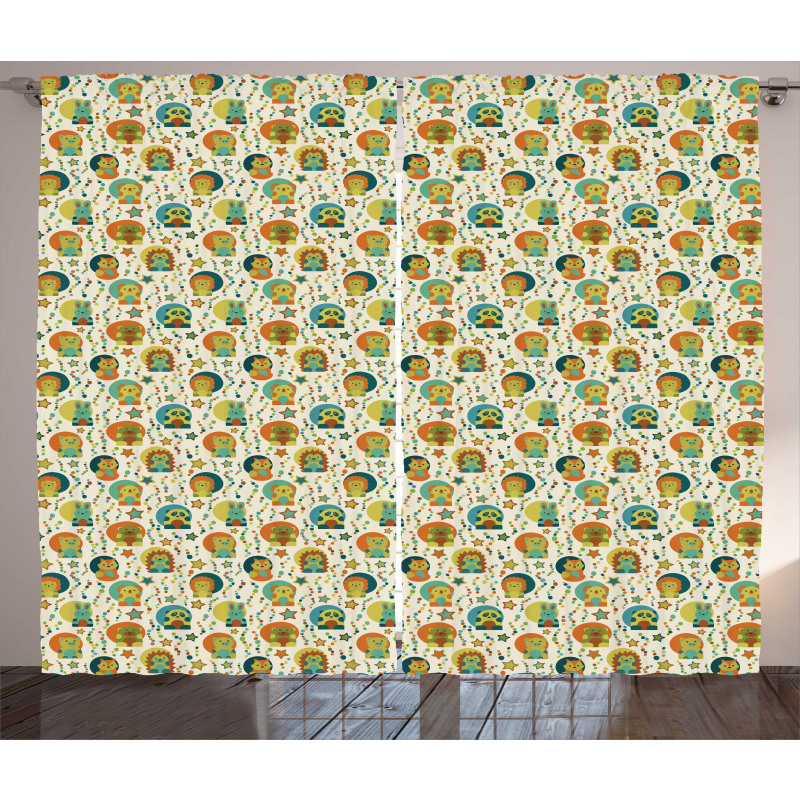 Nursery Bear Rabbit Lion Pig Curtain