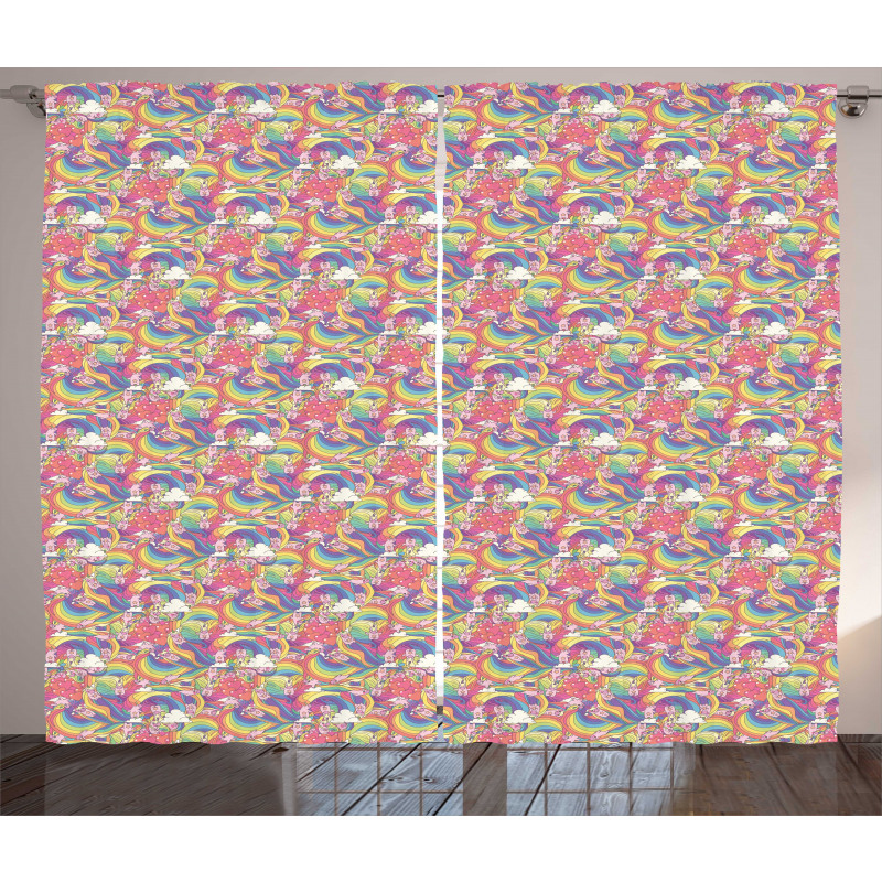 Colorful Unicorn Cartoon Curtain