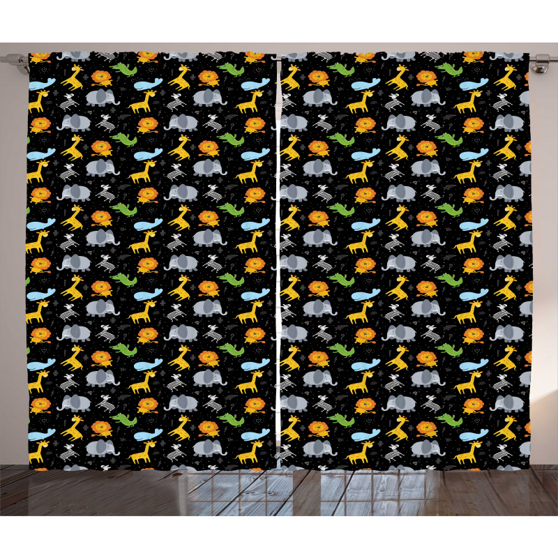 Lion Giraffe Whale Zebra Curtain