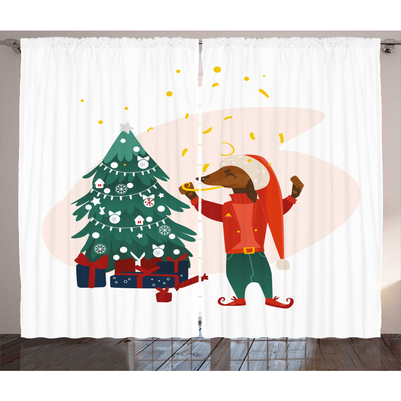 Christmas Dog in Clothes Curtain