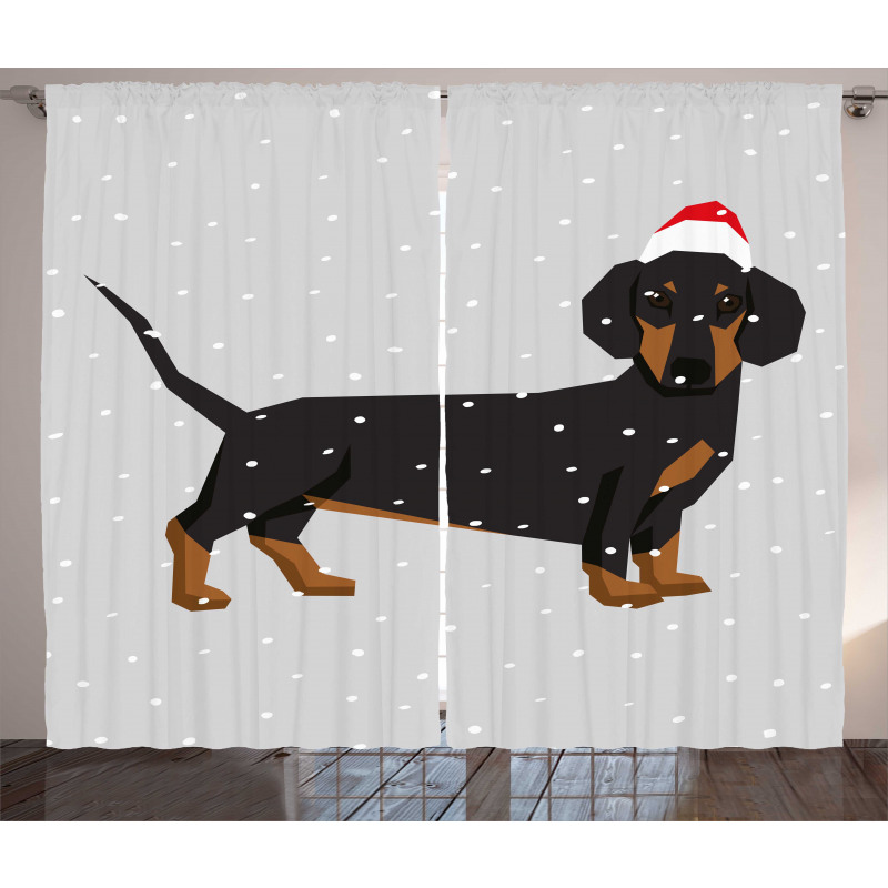 Dog Wears Xmas Hat Snow Curtain