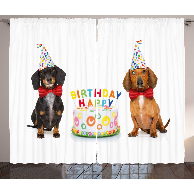 Dogs Happy Birthday Cake Curtain