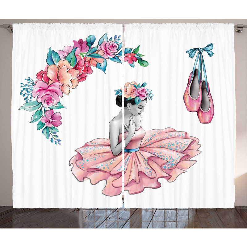 Dancer Girl in Flowers Curtain