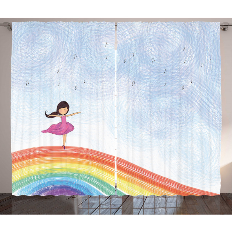 Girl Dances on Rainbow Curtain