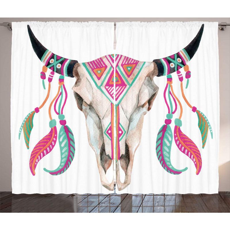 Bull Skull and Feathers Curtain