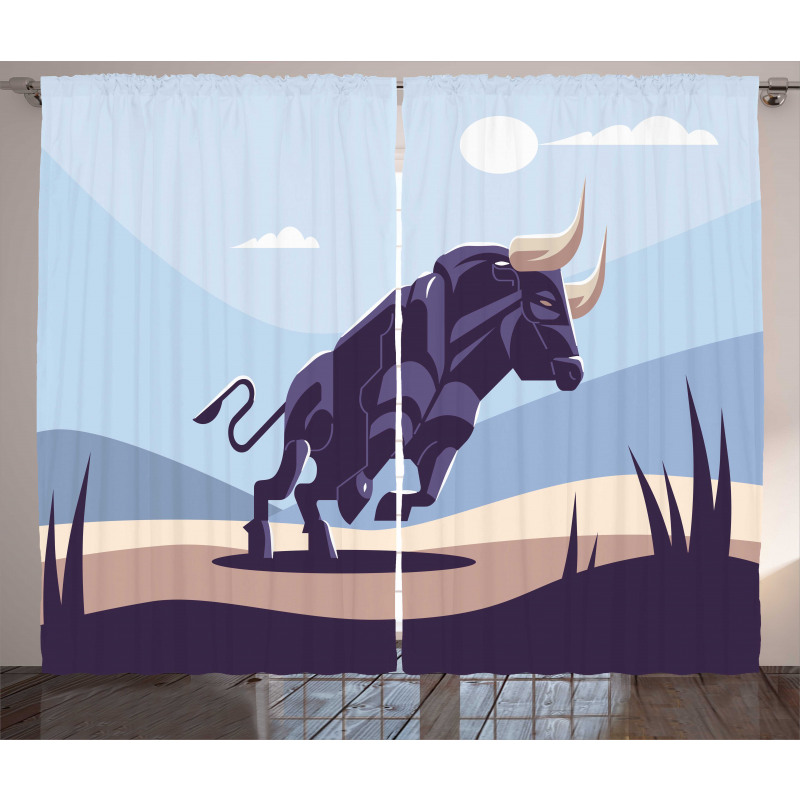 Strong Bull Nature in Doodle Curtain