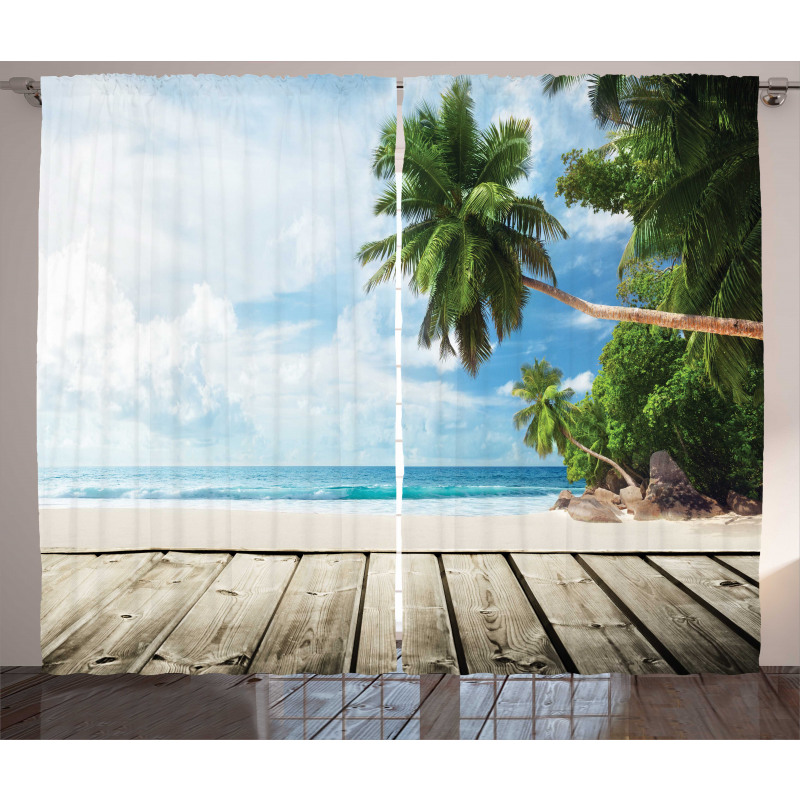 Sandy Tropic Ocean Beach Pier Curtain