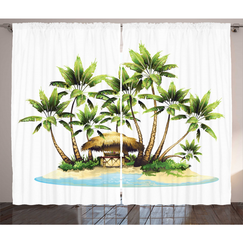 Trees and Bungalow Tiki Bar Curtain