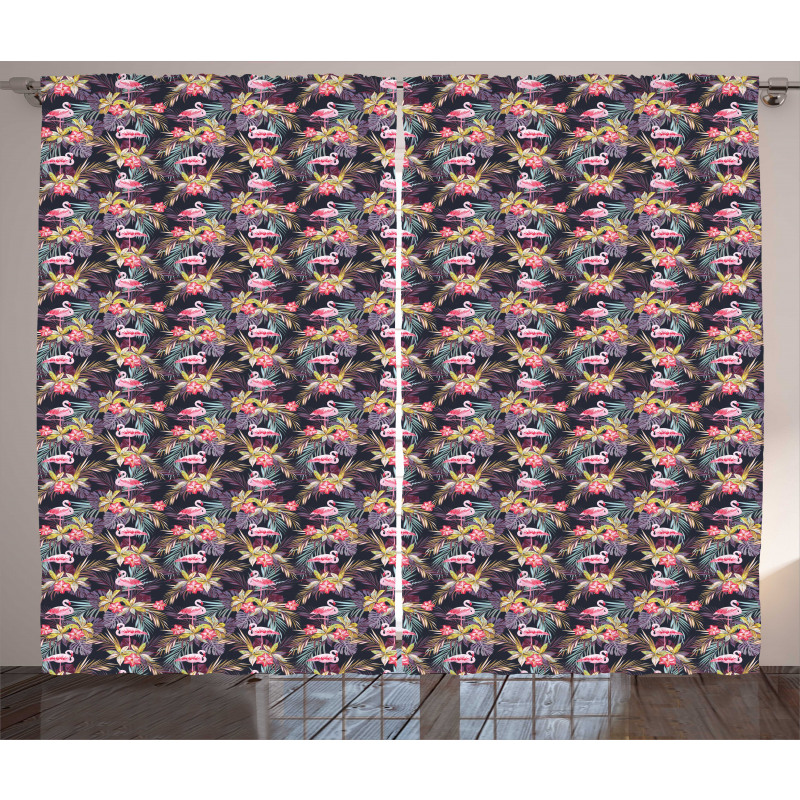 Tropical Summer Flora Flamingo Curtain