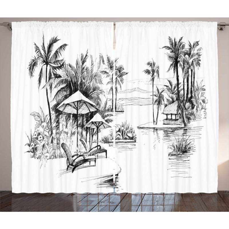 Sketchy Drawn Holiday Paradise Curtain