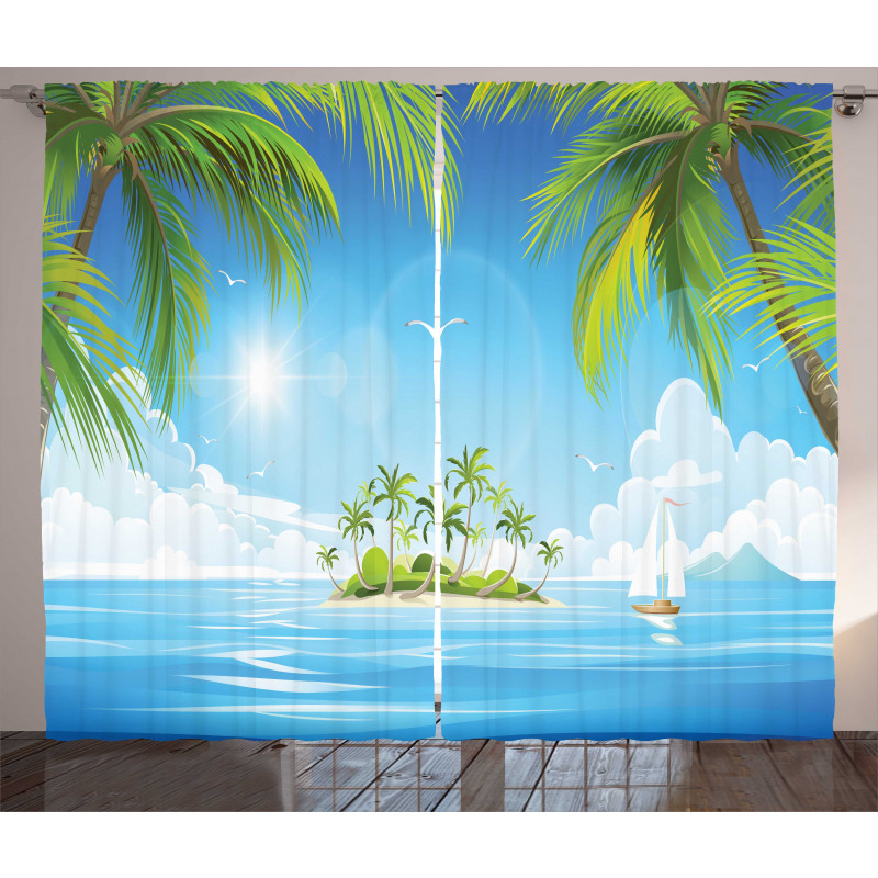 Cartoon of Tropical Island Curtain