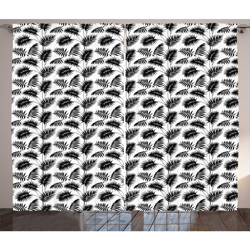 Retro Monochrome Foliage Art Curtain