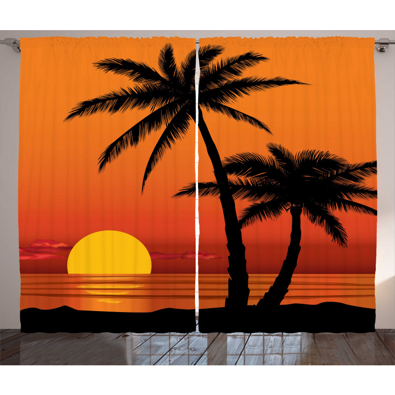 Orange Ombre Sunset and Trees Curtain