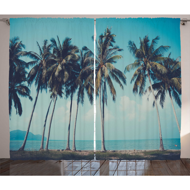 Summer Themed Tropical Shore Curtain