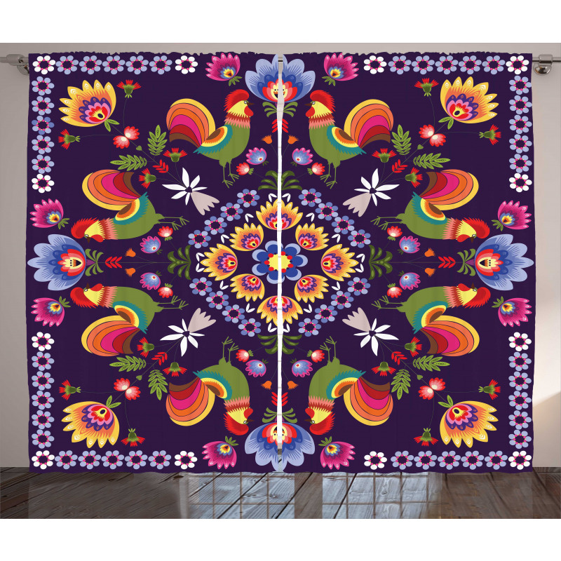 Rooster and Flowers Curtain