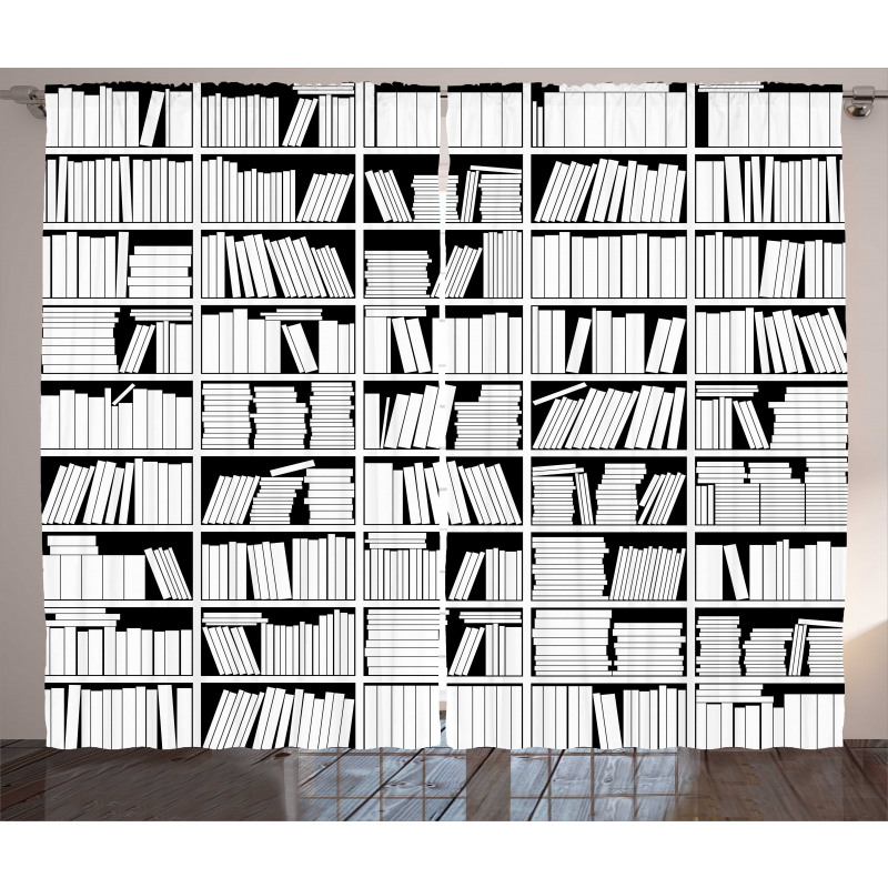 Monochromatic Bookshelves Curtain