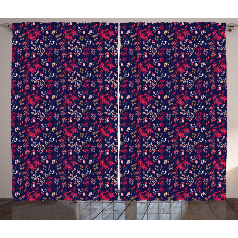 Bamboo and Flowers Art Curtain