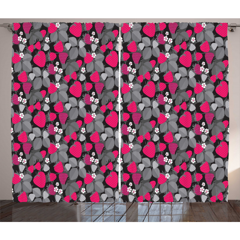 Strawberries Flowers Curtain