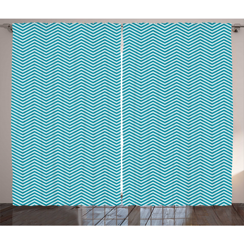 Blue Monochrome Zigzags Curtain