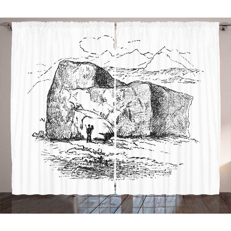 Hand Drawn Mountain Design Curtain