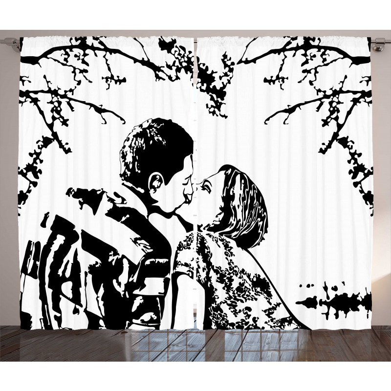 Young Couple in Love Print Curtain