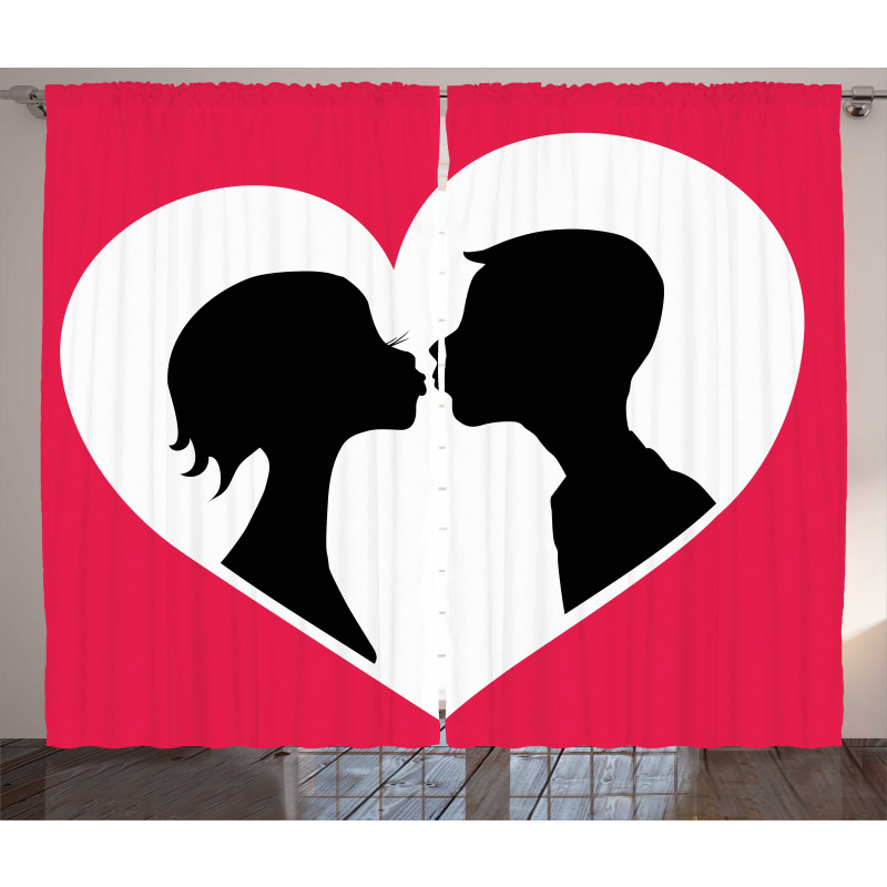 Couple Silhouette in Heart Curtain