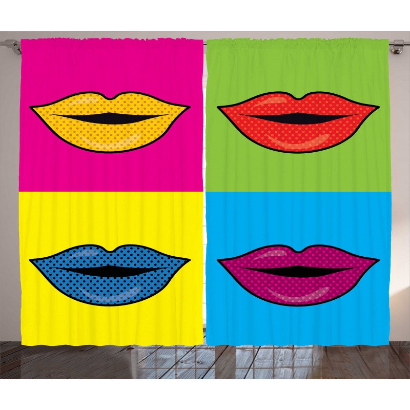 Colored Lips in Squares Curtain
