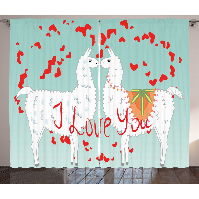 Lover Llamas and Hearts Curtain