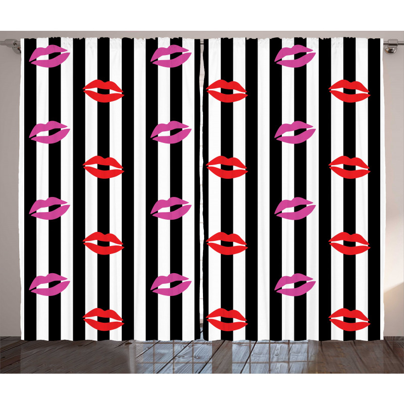 Lipstick Prints on Stripes Curtain