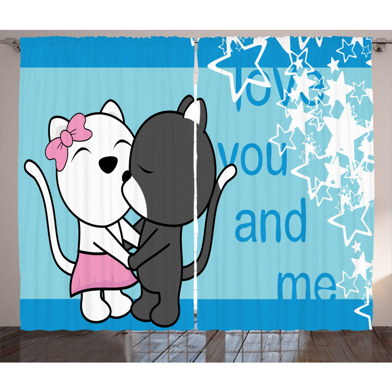 Love You and Me with Cats Curtain