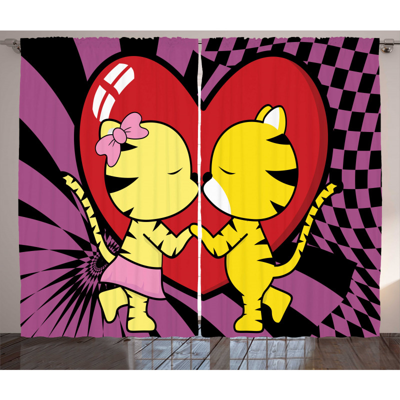 Cartoon Tigers Heart Curtain