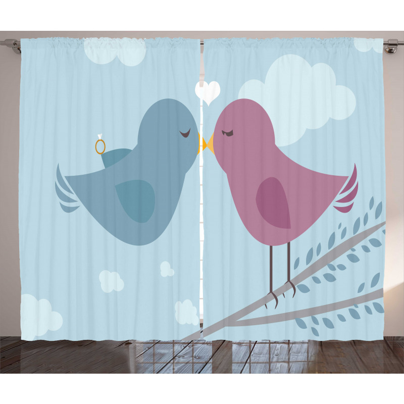 Simple Birds Romance Doodle Curtain