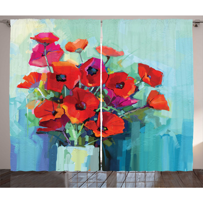 Poppy Flowers in Vase Curtain