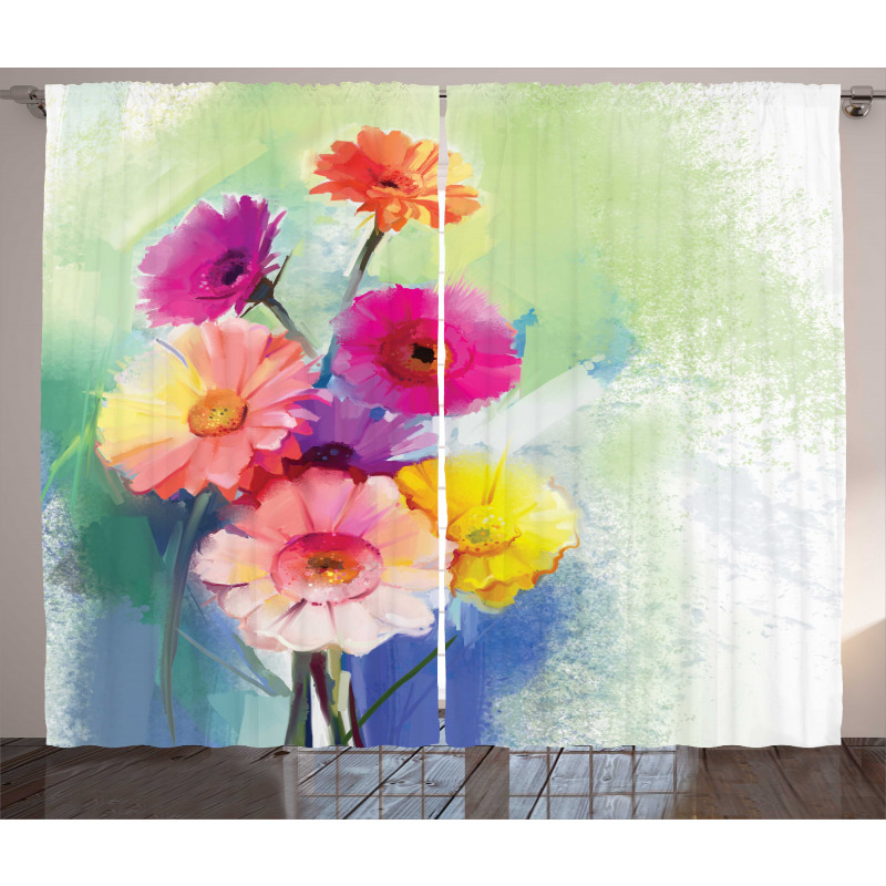 Gerbera Flowers Art Curtain