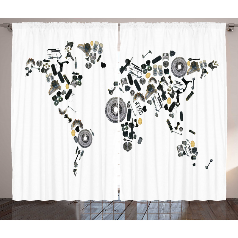 Car Parts World Map Curtain