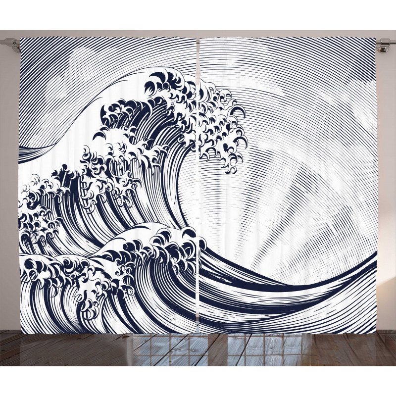 Oriental Japanese Waves Curtain