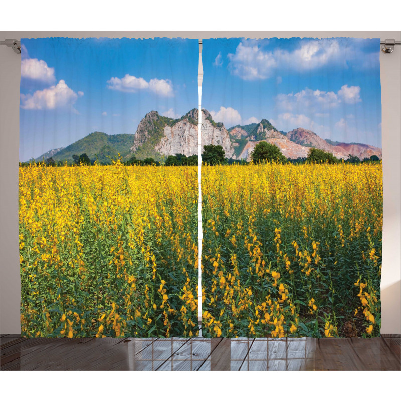 Sunhemp Flowers in a Meadow Curtain