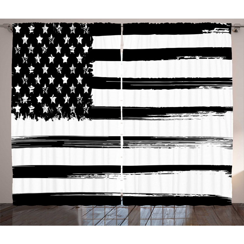 Grunge Monochrome USA Flag Curtain