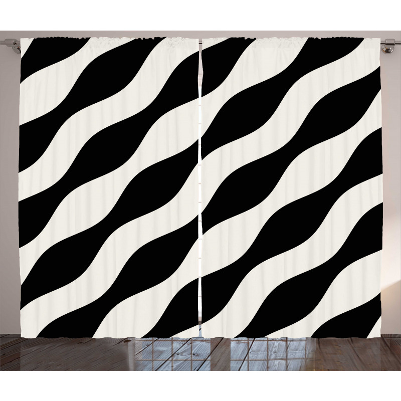 Retro Art Wavy Lines Pattern Curtain