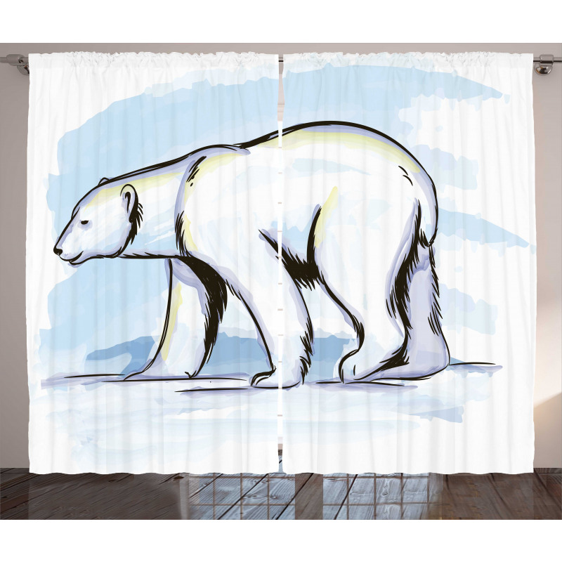 Pencil Sketch Polar Bear Curtain