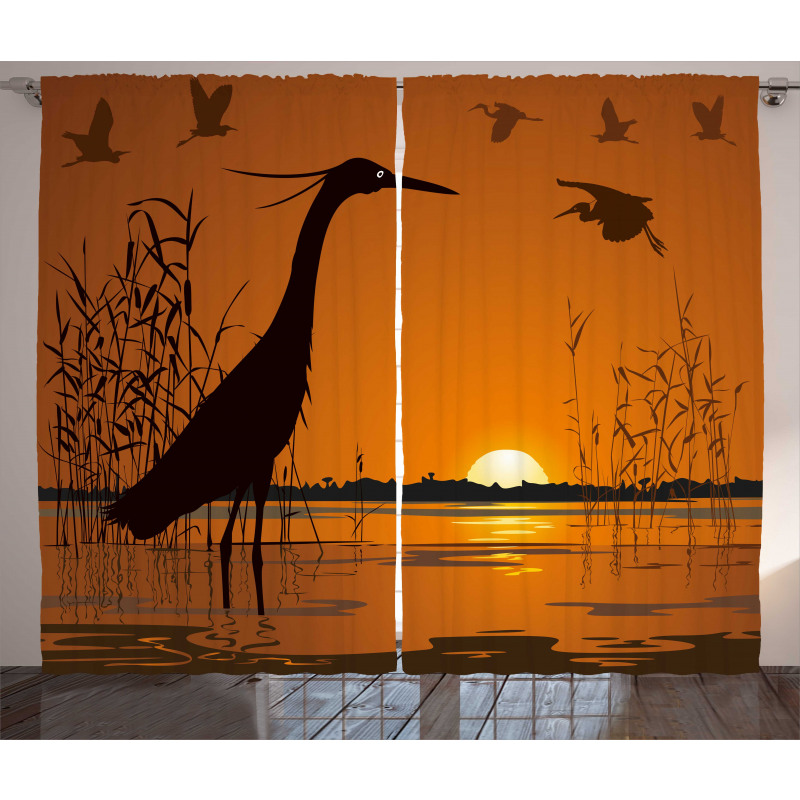 Bird Silhouettes Swamp Sunset Curtain