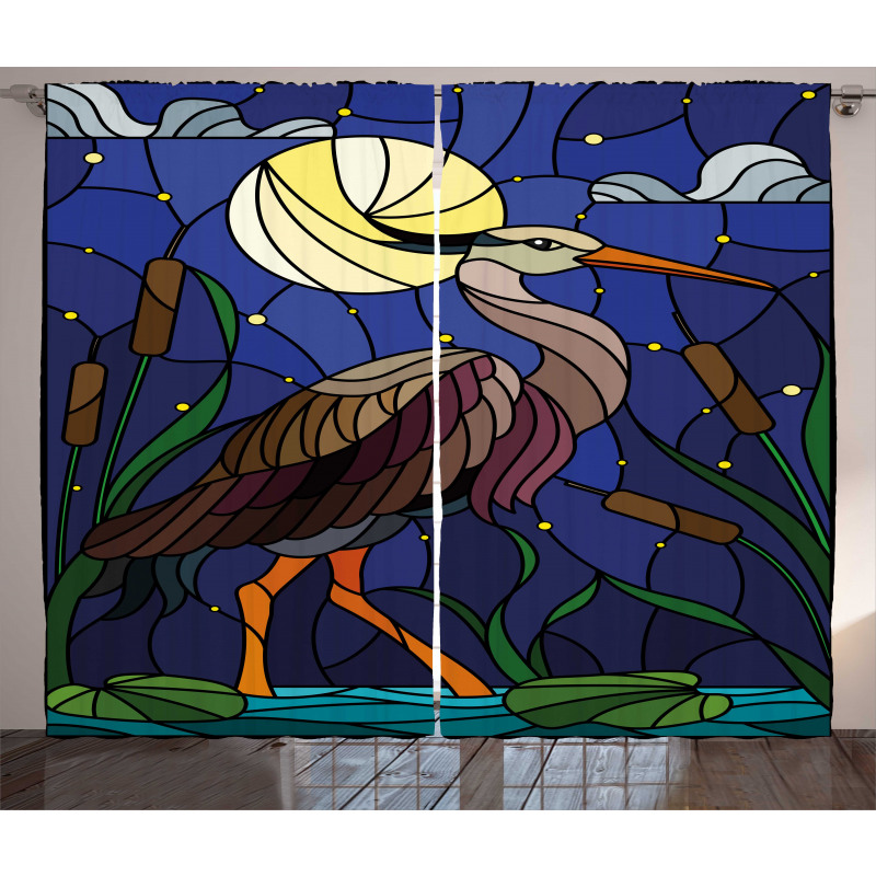 Stain Glass Brown Tone Heron Curtain