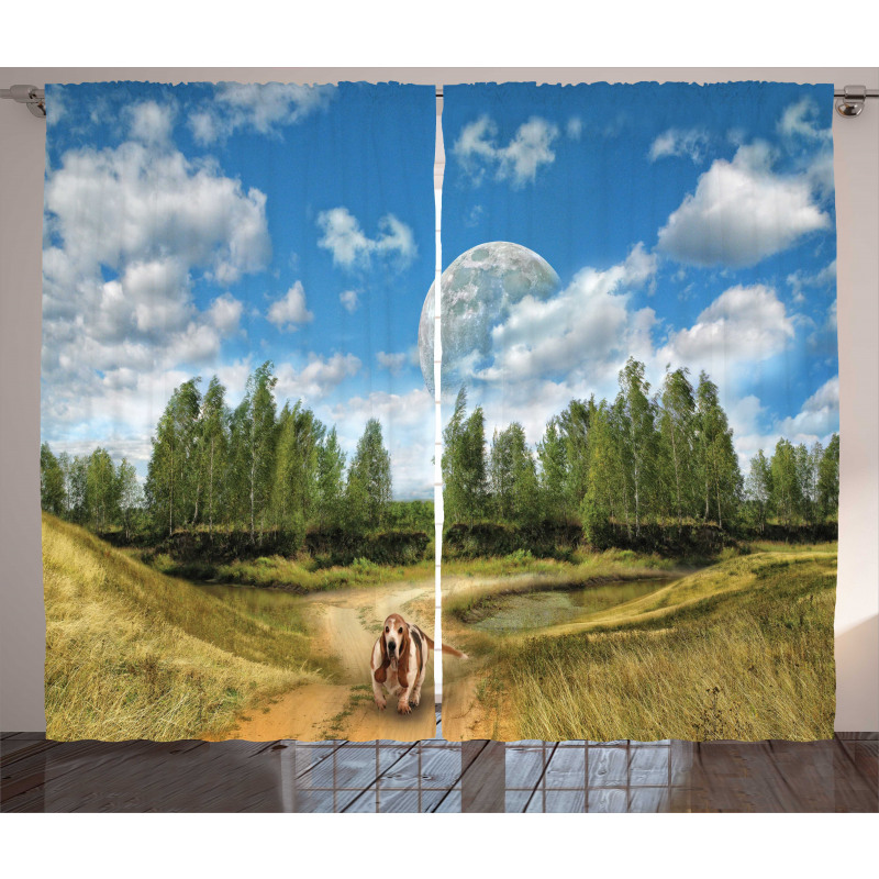 Running Dog Trees Sky Curtain