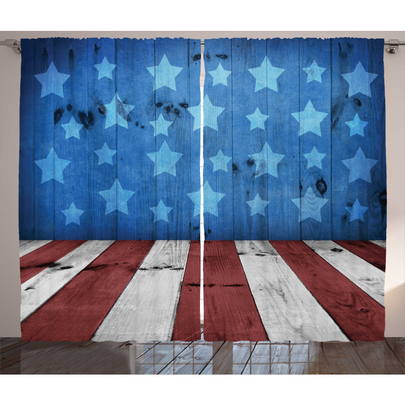 Grunge Stars Stripes Curtain