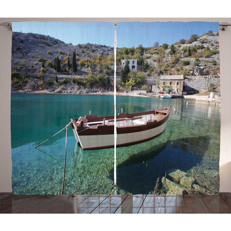 Tranquil Scene Boat on Bay Curtain