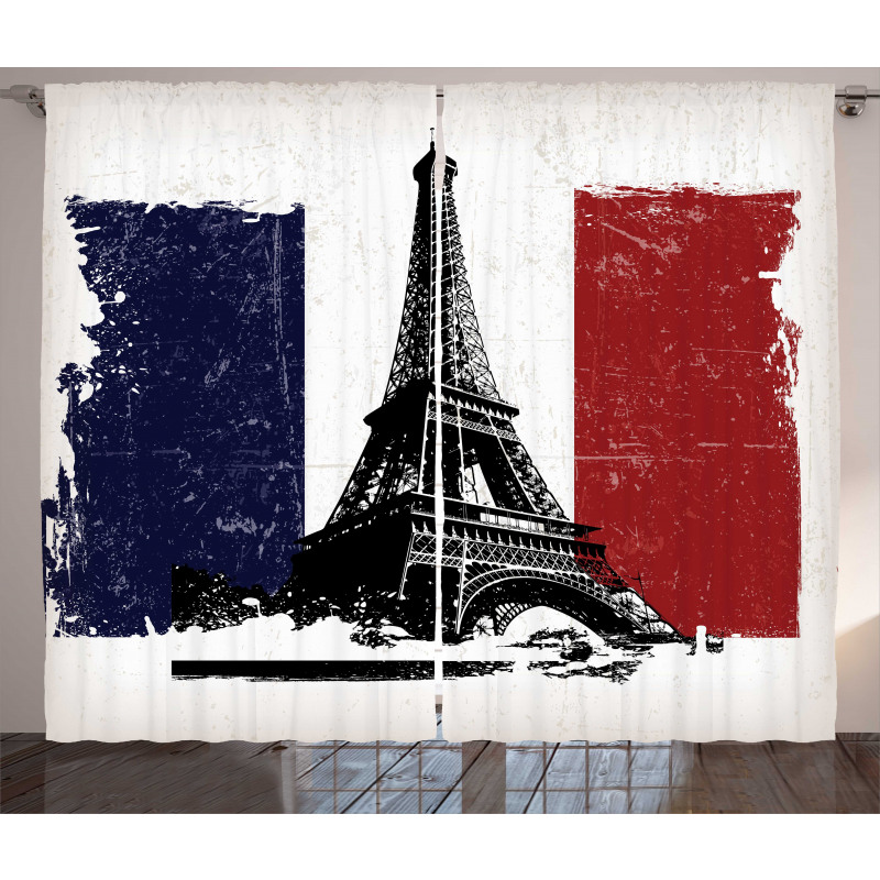 Grunge Flag Eiffel Tower Curtain