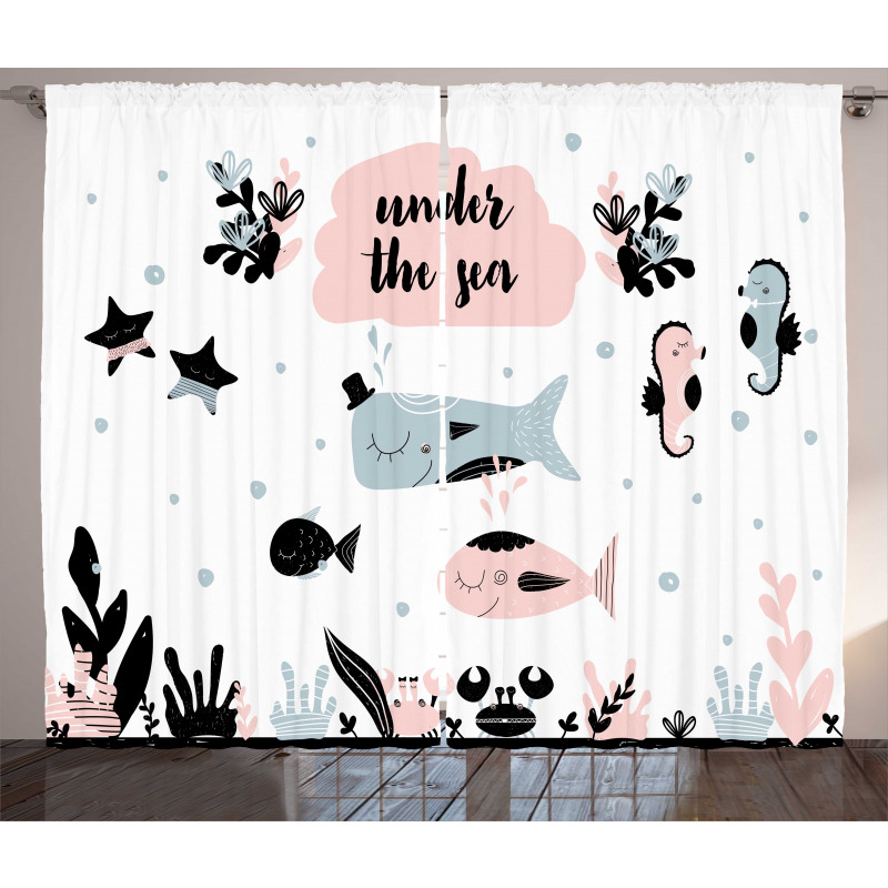 Under the Sea Fauna Cartoon Curtain